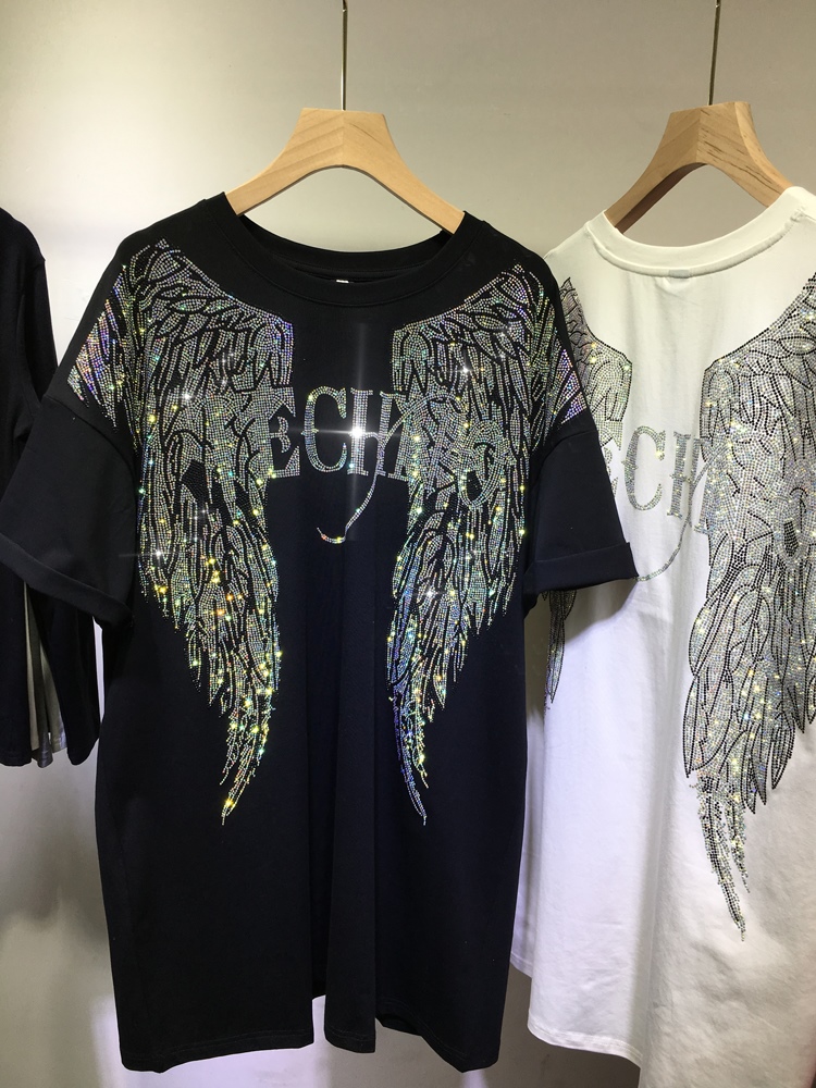 L-4XL Oversize Rhinestone Ange - Streetwear Brand Shirts ulasan dan harga