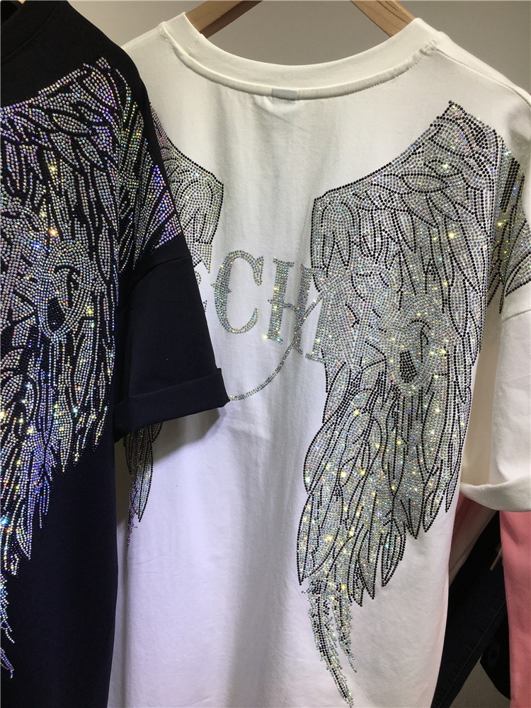 L-4XL Oversize Rhinestone Ange - Streetwear Brand Shirts ulasan dan harga