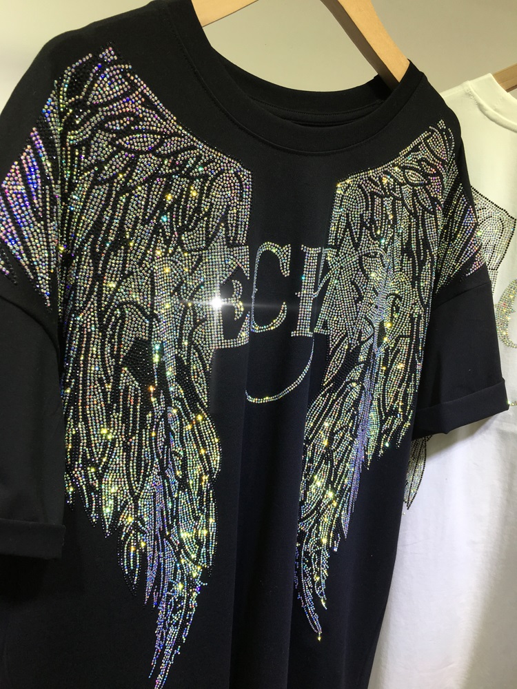 L-4XL Oversize Rhinestone Ange - Streetwear Brand Shirts ulasan dan harga