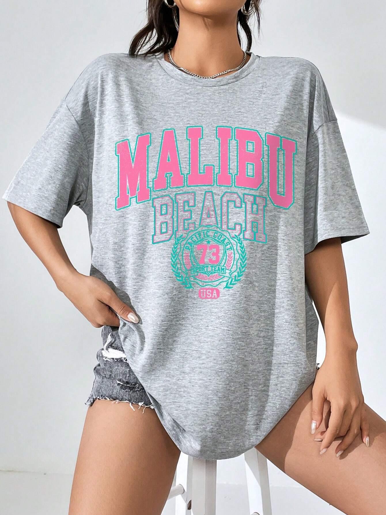 Malibu Beach Letter Print Prin - Streetwear Brand Shirts ulasan dan harga
